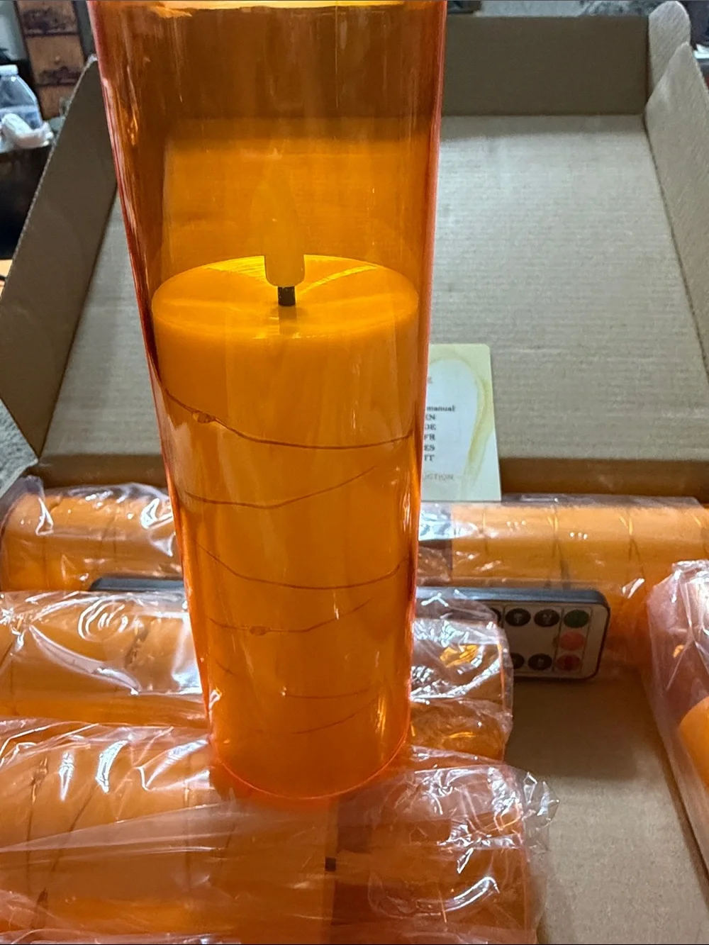 Orange Flameless LED Party Candles - Pack of Decorative Orange Pillars